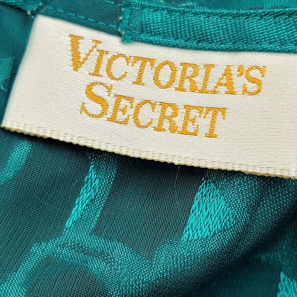 Vtg 90s Victoria Secret  Gold Label Jacquard Emerald Green Floral Sheer Teddy - Picture 11 of 15
